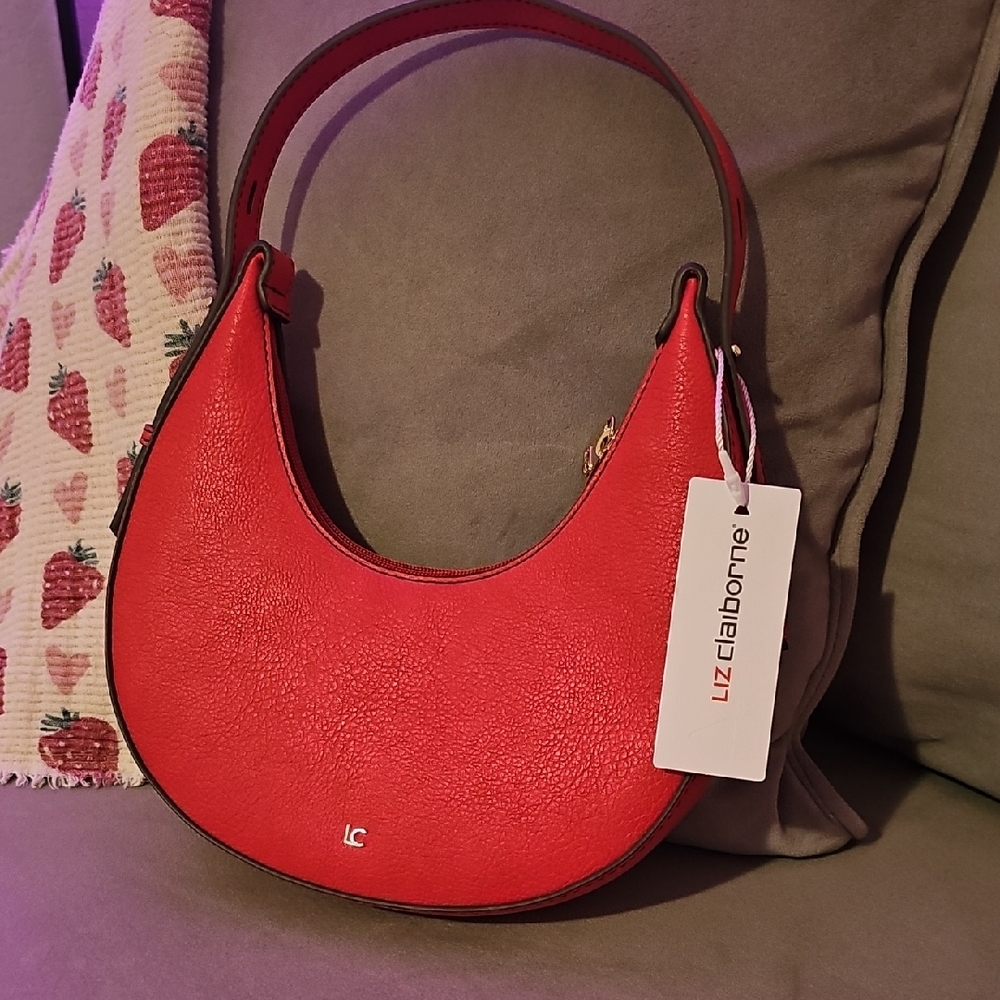 Liz Claiborne Vibrant Red Crescent Shoulder Bag